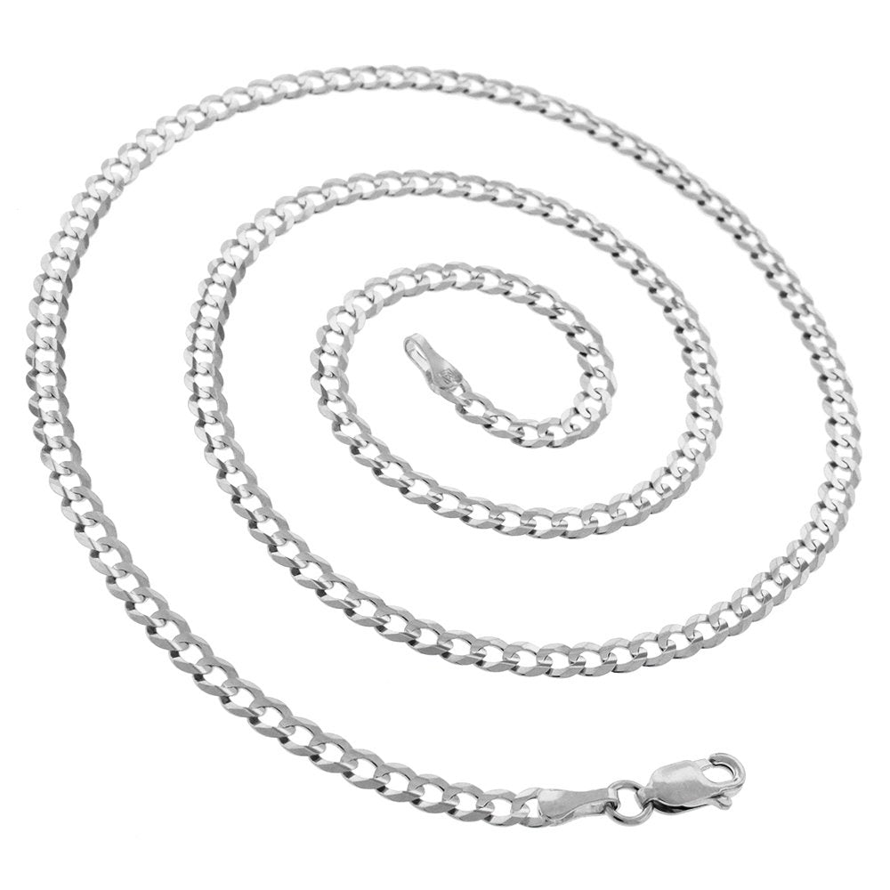 14K White Gold 3.5mm Solid Cuban Curb Link Chain