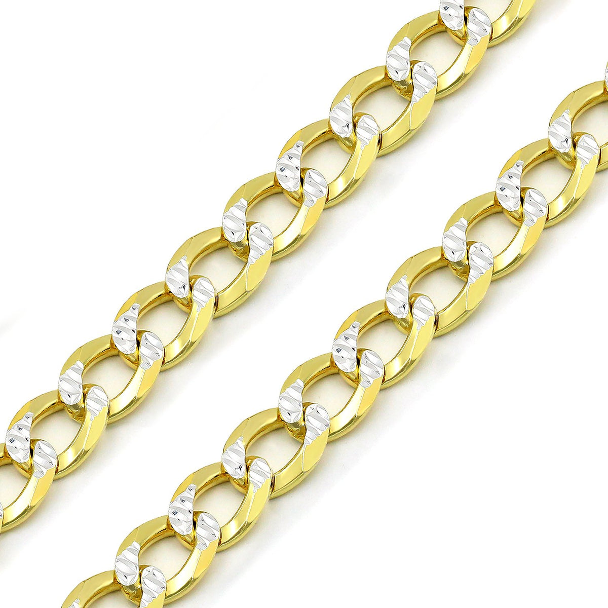 925 Sterling Silver Solid Cuban 10.5mm Diamond Cut Pave Gold Plated Curb Link Chain