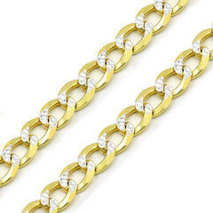 925 Sterling Silver Solid Cuban 10.5mm Diamond Cut Pave Gold Plated Curb Link Chain