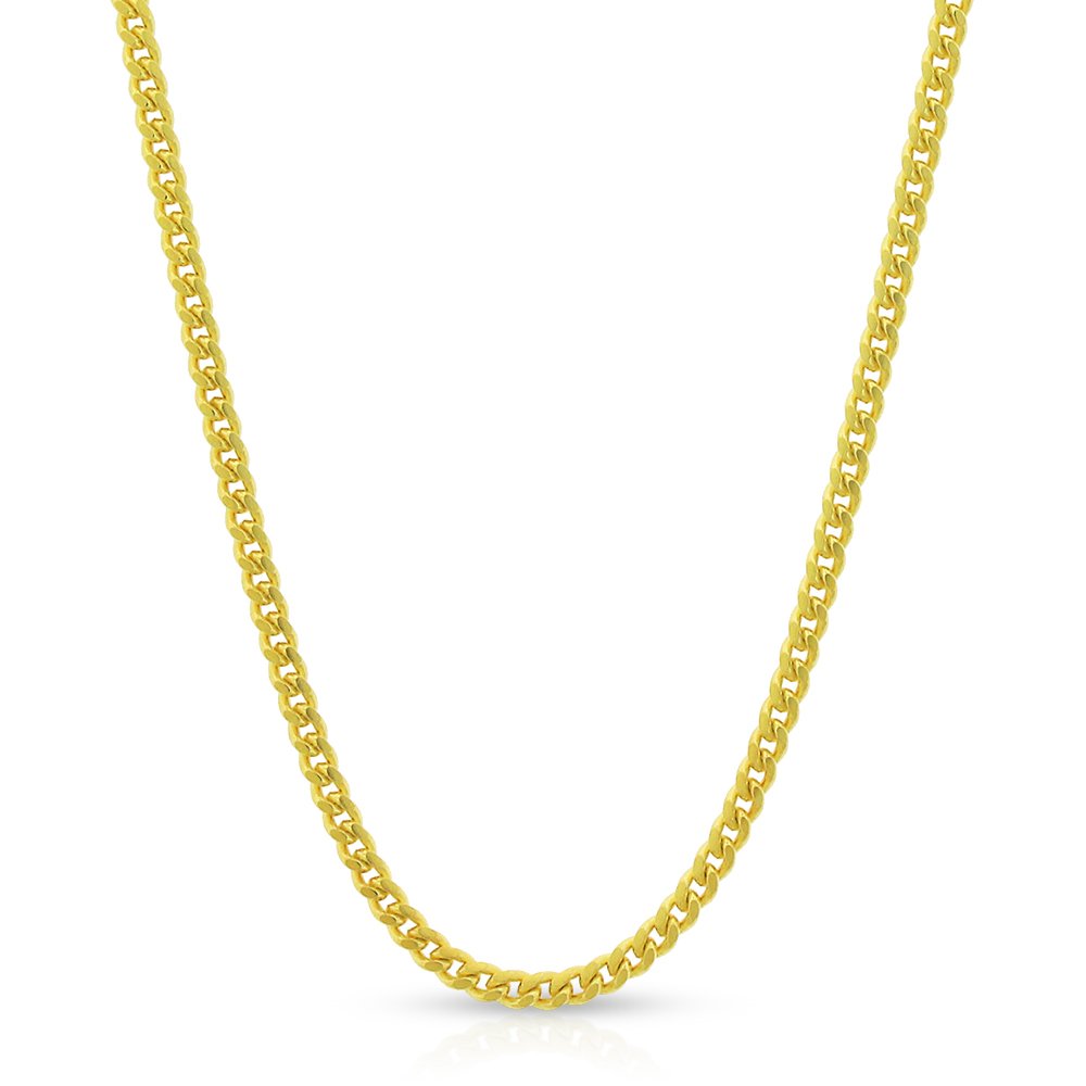925 Sterling Silver 2mm Solid Miami Cuban Gold Plated Chain