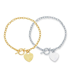 14K Gold Rolo Link Heart Toggle Bracelet
