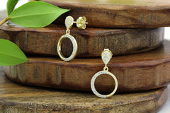 925 Sterling Silver Micro Pave Open Circle Dangle Earrings