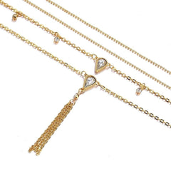 Gold Plated Trendy Pear Drop Cubic Zirconia Tassel Layered Choker Necklace