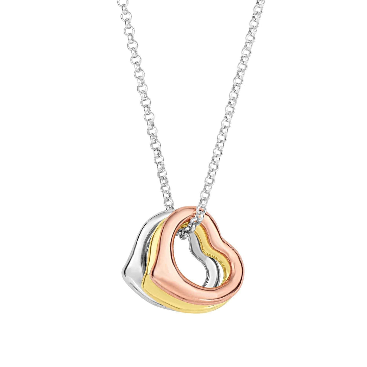 925 Sterling Silver Tri-Color Sideways Heart Pendant Necklace