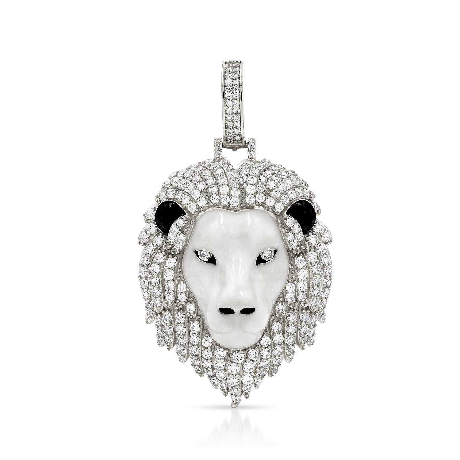 925 Sterling Silver Micro Pave 3D Lion Head Enamel Pendant Only