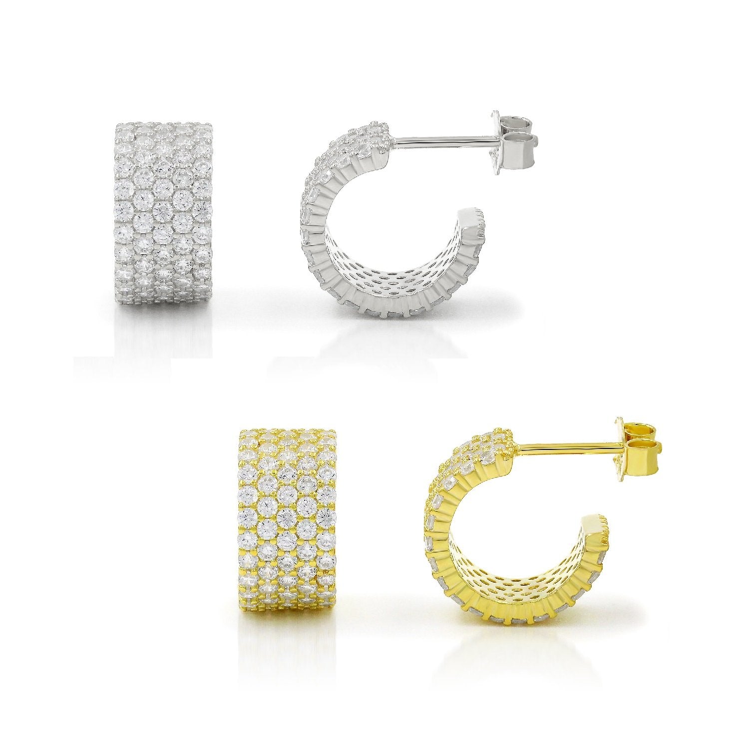 925 Sterling Silver Gold Plated Micro Pave C-Hoop Earring