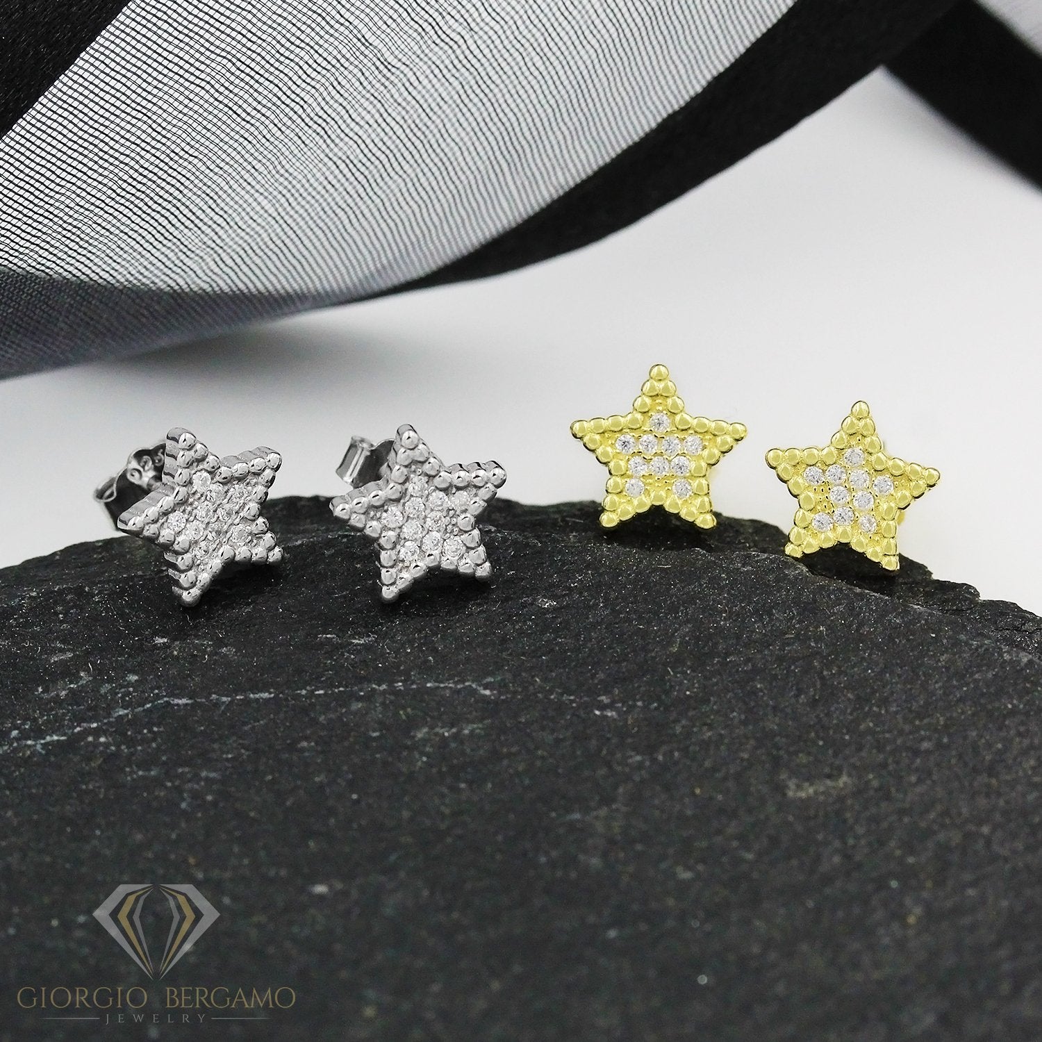925 Sterling Silver Gold Plated Micro Pave Minimalist Star Stud Earrings