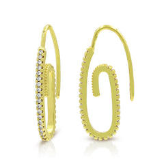 Gold Plated Micro Pave Paper Clip Ear Threader Earring