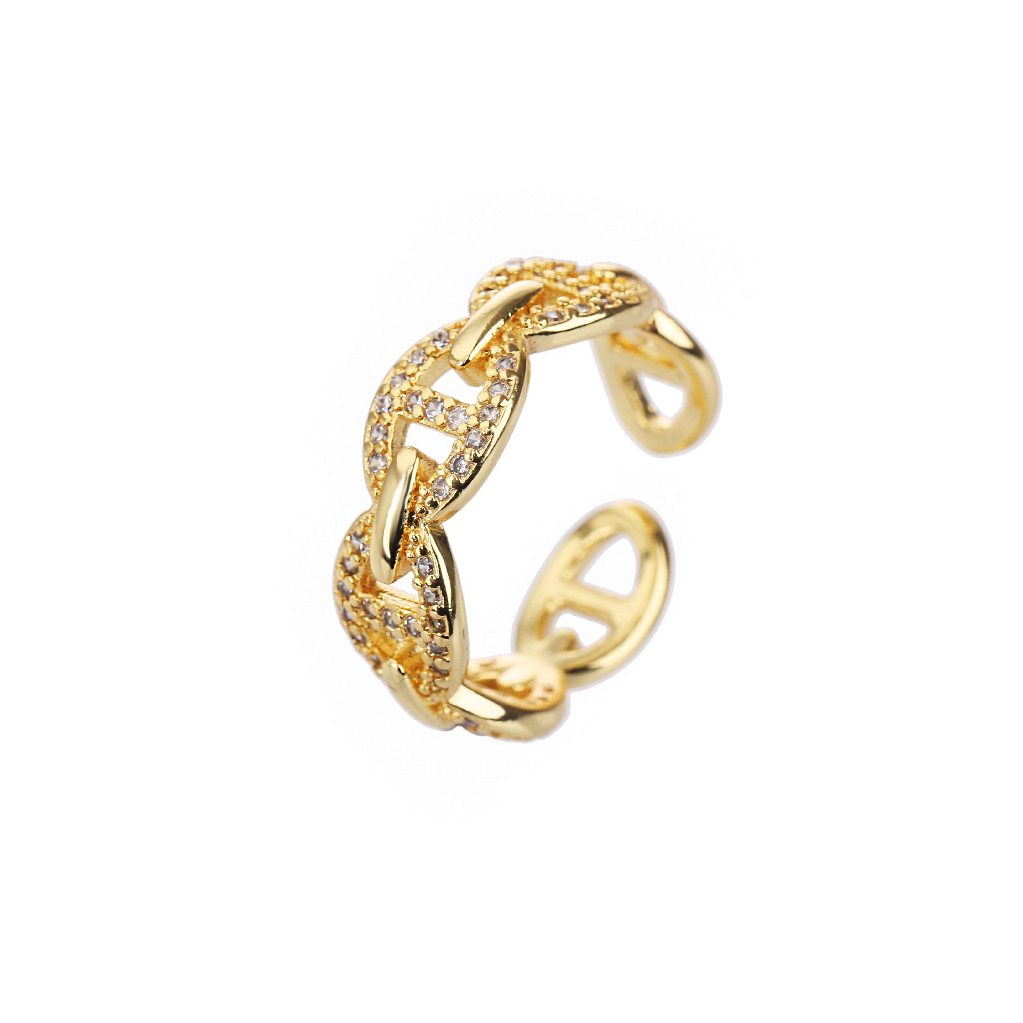 Gold Plated Micro Pave Mariner Link Adjustable Ring
