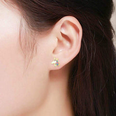 14K Yellow Gold Unicorn Enamel Childrens Stud Earrings