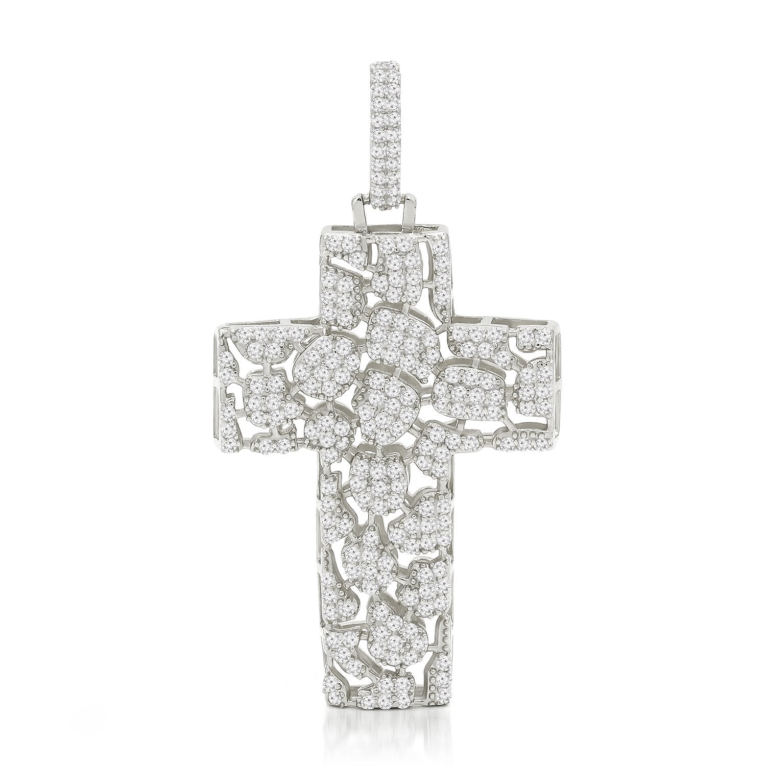 925 Sterling Silver Micro Pave Nugget Cross Pendant Only