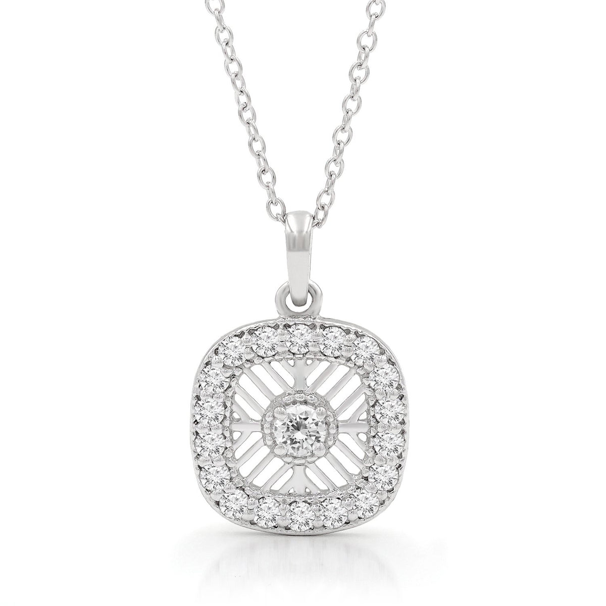 .70 CTTW Moissanite Caged Halo Pendant Necklace in 925 Sterling Silver