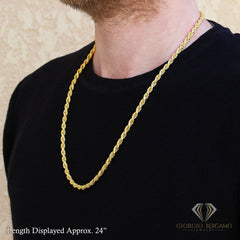 925 Sterling Silver 5mm Solid Rope Diamond Cut Gold Plated Chain