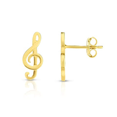 14K Yellow Gold Polished Music Note Stud Earrings