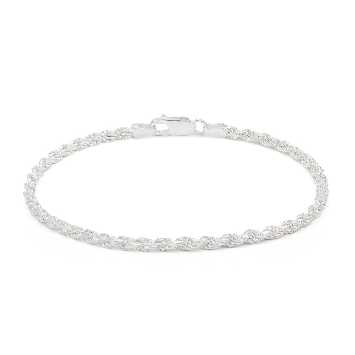 925 Sterling Silver Solid Rope 3mm Diamond Cut ITProLux Bracelet
