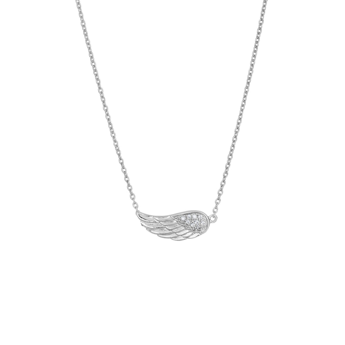 925 Sterling Silver Micro Pave Minimalist Angel Wing Pendant Necklace
