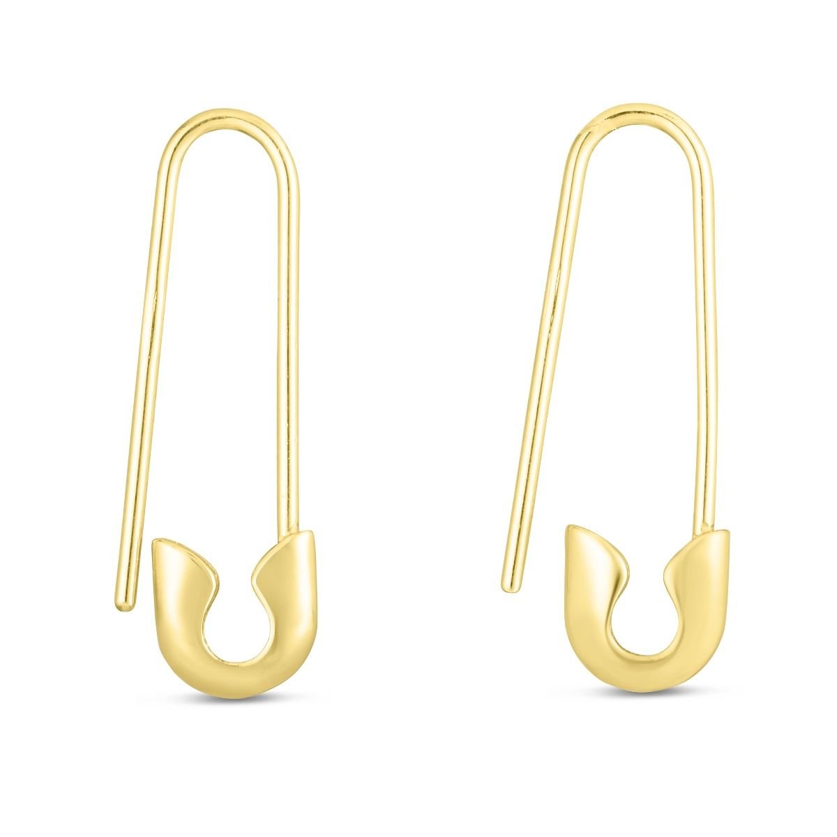 14K Yellow Gold Trendy Safety Pin Drop Earring