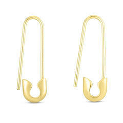 14K Yellow Gold Trendy Safety Pin Drop Earring