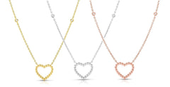14K Gold Open Heart Diamond Pendant Necklace