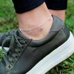 925 Sterling Silver Heart & Star Charm Ankle Bracelet, ITProLux