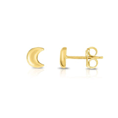 14K Gold Polished Crescent Moon Stud Earrings