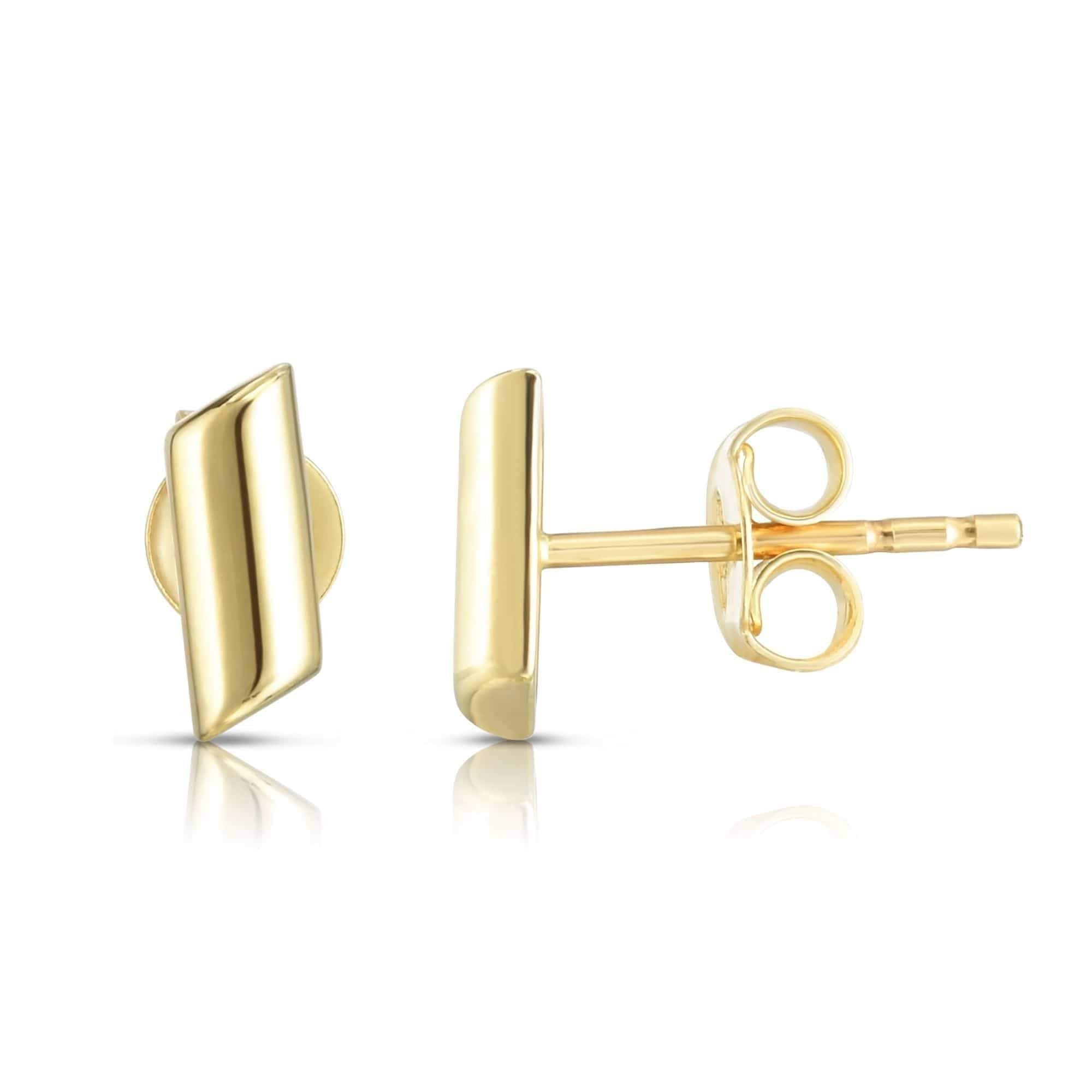 14K Gold Polished Curved Bar Stud Earrings
