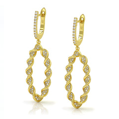 925 Sterling Silver Gold Plated Micro Pave Twisted Oval Drop Earring