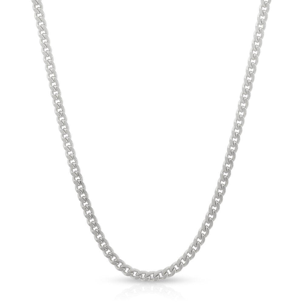 925 Sterling Silver 2mm Solid Miami Cuban Link Rhodium Chain
