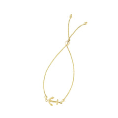 14K Yellow Gold Polished Anchor Adjustable Pull Bolo Bracelet