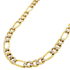 14K Yellow Gold 8mm Hollow Figaro Diamond Cut Pave Link Chain