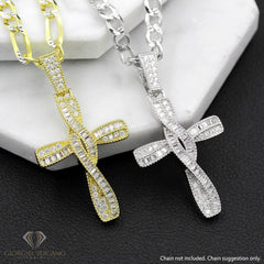 925 Sterling Silver Micro Pave Baguette Wavy Cross Pendant Only