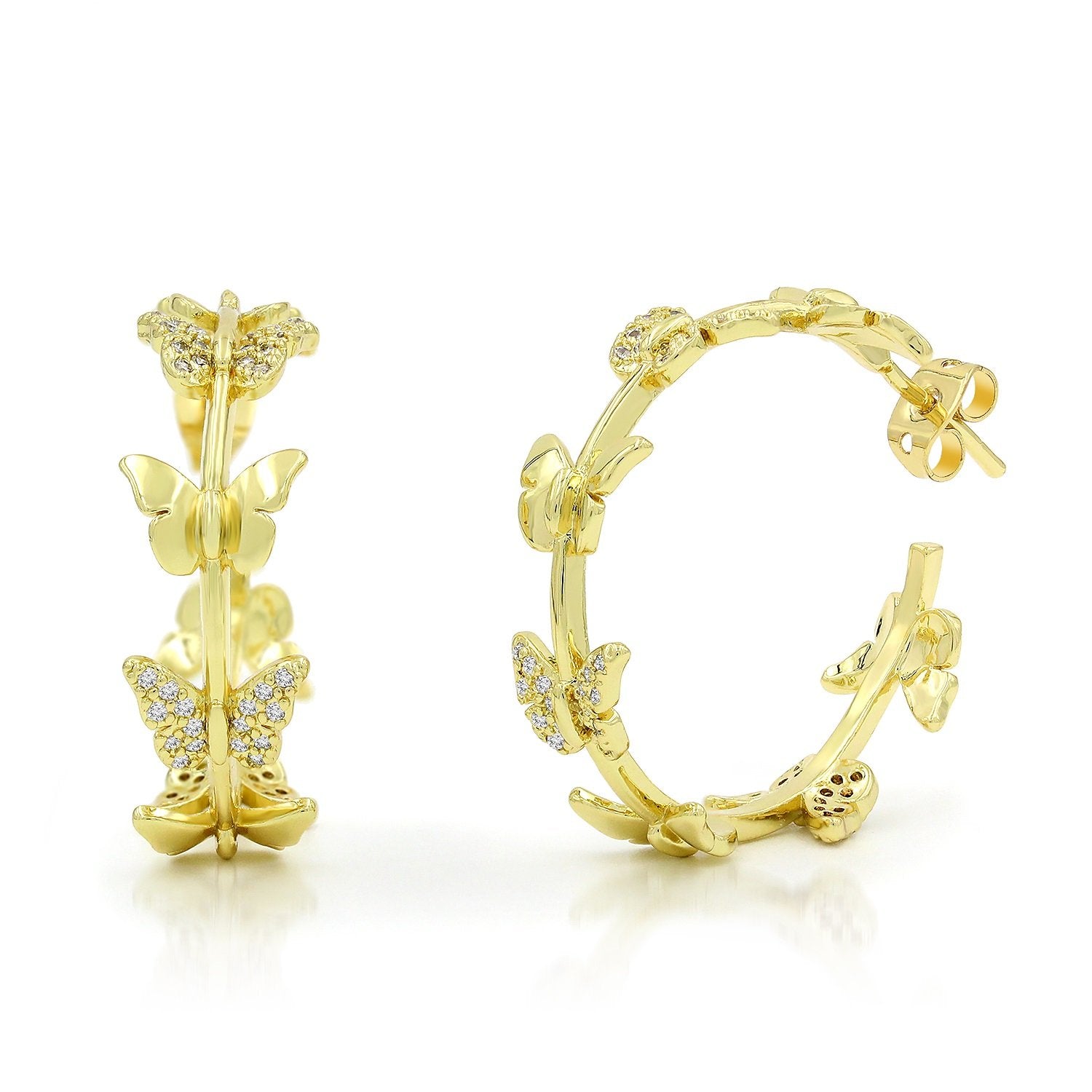 Gold Plated Micro Pave Butterfly Hoop Earring