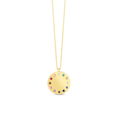 14K Yellow Gold Diamond & Gemstone Disc Pendant Necklace