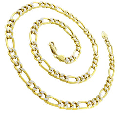 14K Yellow Gold 8mm Hollow Figaro Diamond Cut Pave Link Chain