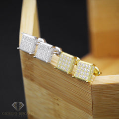 925 Sterling Silver Micro Pave Unisex Square 3D Screw Back Stud Earrings