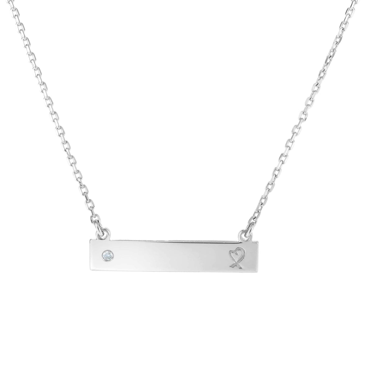 925 Sterling Silver Cubic Zirconia Accent Engraveable Bar Necklace