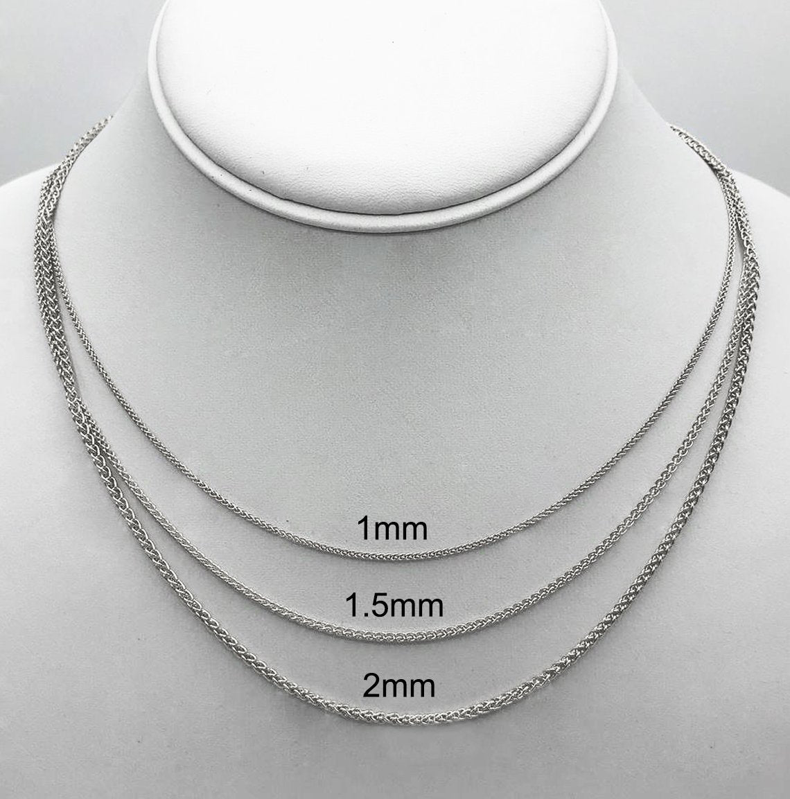 14K White Gold Solid Wheat 1mm Chain