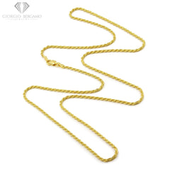 925 Sterling Silver 2mm Solid Rope Diamond Cut Gold Plated Chain