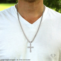 925 Sterling Silver Micro Pave Baguette Wavy Cross Pendant Only