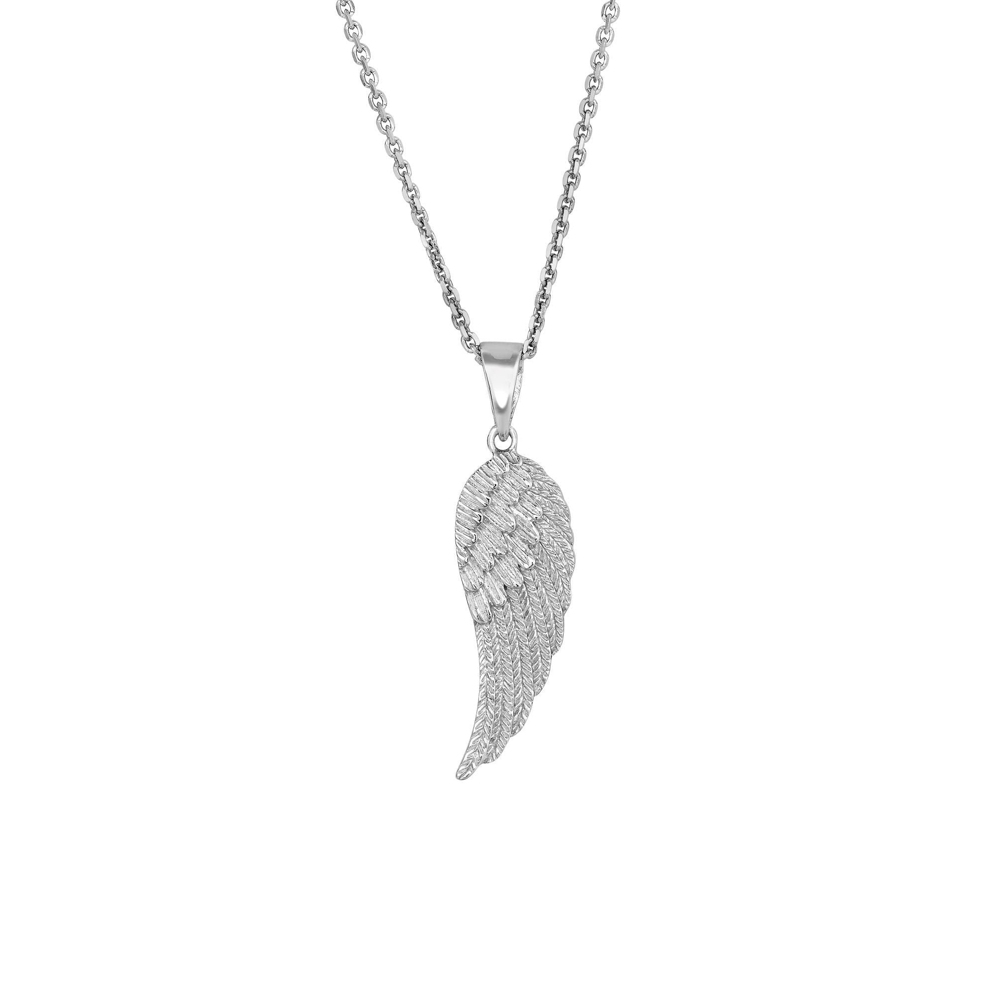 925 Sterling Silver Textured Angel Wing Pendant Necklace