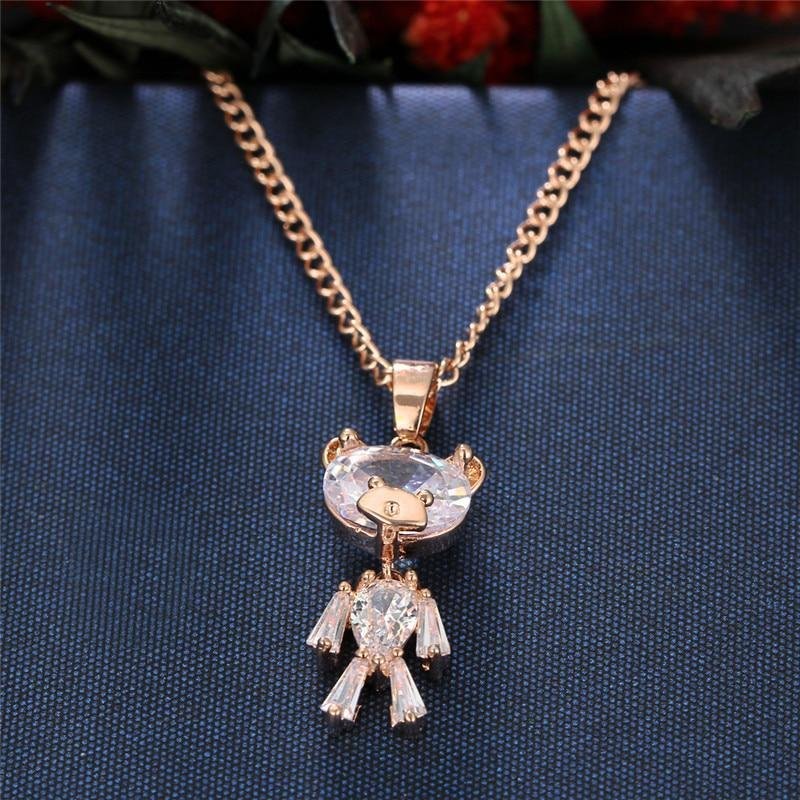 Gold Plated Crystal Teddy Bear Childrens Pendant Necklace