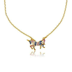 925 Sterling Silver Micro Pave Rainbow CZ Unicorn Necklace