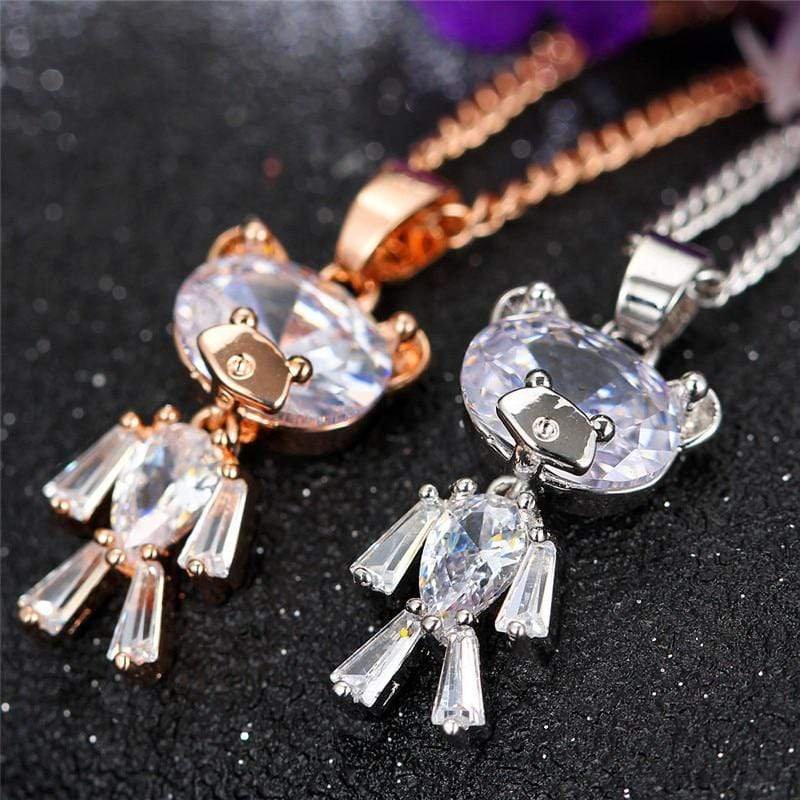 Gold Plated Crystal Teddy Bear Childrens Pendant Necklace
