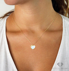 14K Yellow Gold Minimalist Gemstone Heart Pendant Necklace