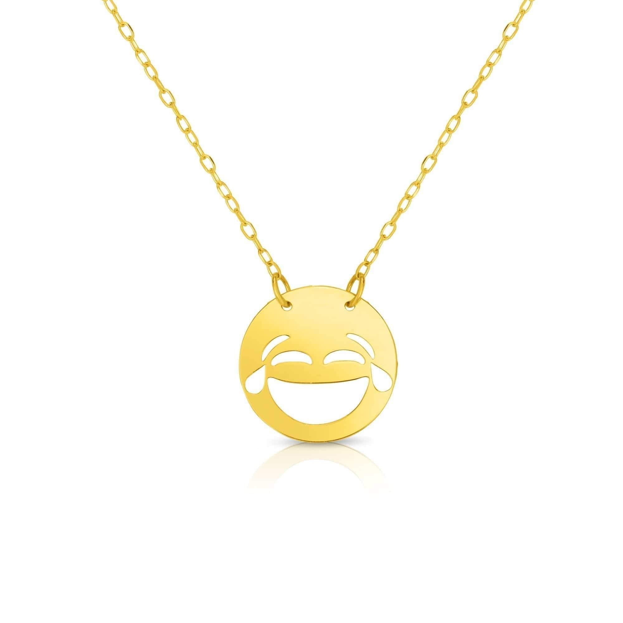 14K Yellow Gold Polished LOL Emoji Face Necklace