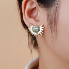 Gold Plated Micro Pave Aztec Sunburst Stud Earrings