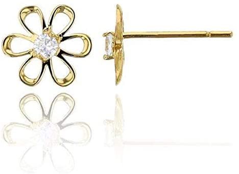 14K Yellow Gold Crystal Daisy Flower Stud Earring