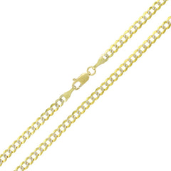14K Yellow Gold 3.5mm Solid Cuban Diamond Cut Pave Curb Link Chain