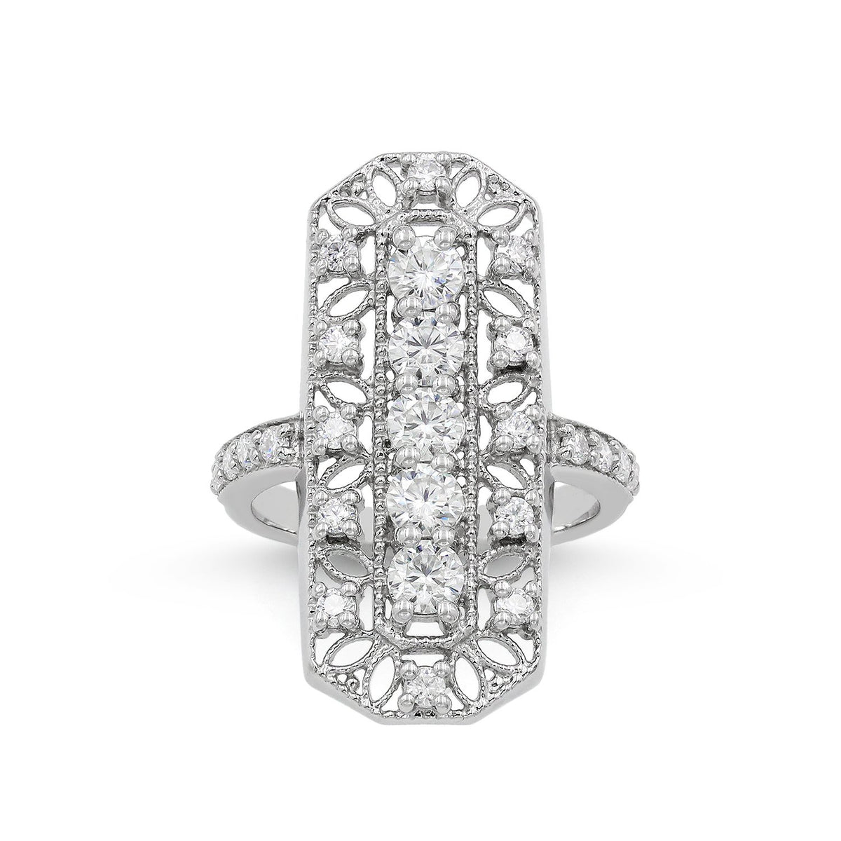 1.60 CTTW Moissanite Octagonal Filigree Cocktail Ring in 925 Sterling Silver