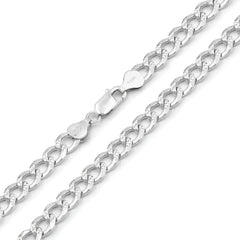 925 Sterling Silver 6.5mm Solid Cuban Diamond Cut Curb Pave Link Chain